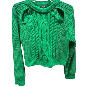 Love Tree Emerald Cable Knit Shoulder Cutout Sweater size Medium